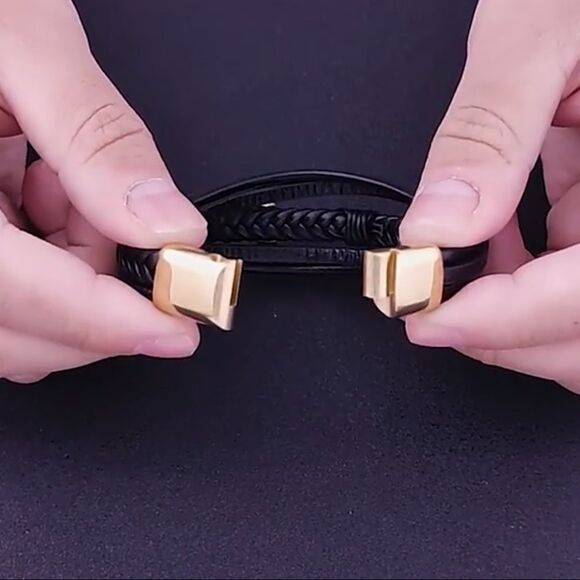 🧑🏻‍🦱O1🧑🏻‍🦱 Gorgeous Genuine Braided Leather Titanium Mens Unisex Bracelet - Picture 8 of 16